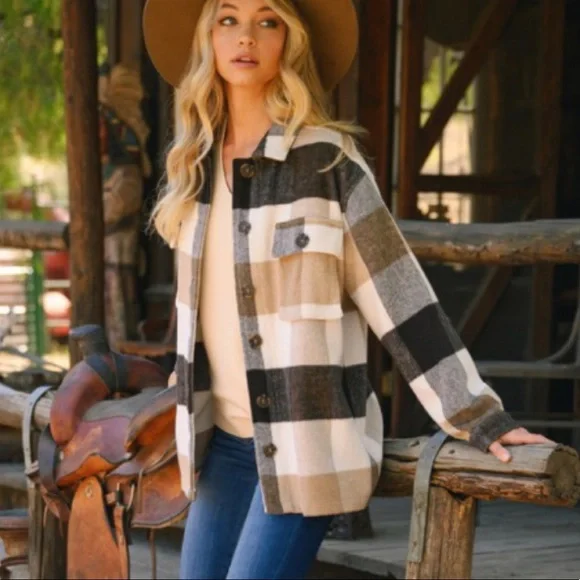 Jodifl Western Style Plaid Shirt Jacket Shacket NEW! - Picture 2 of 15